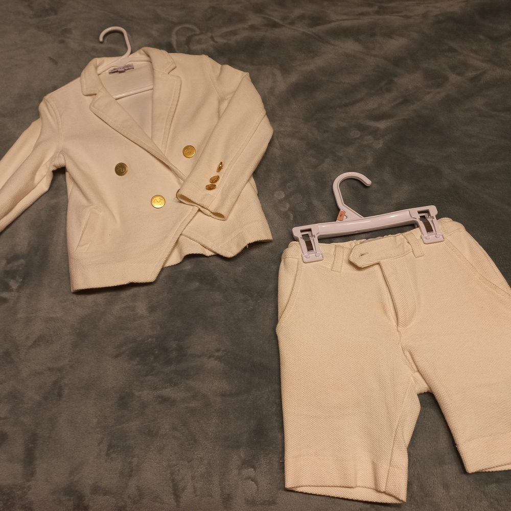 Cream Double-Breasted Baby Suit Set
